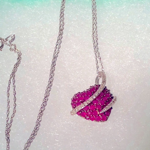 Natural Ruby and Diamond Sterling Silver Necklace - Picture 6 of 12